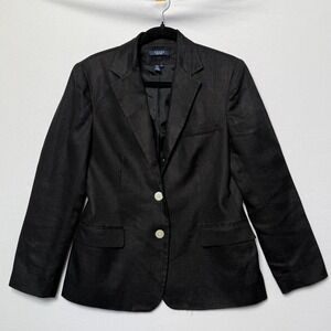 Chaps 100% Linen Blazer Size 12 Black Career Minimalist Preppy Academia Coastal
